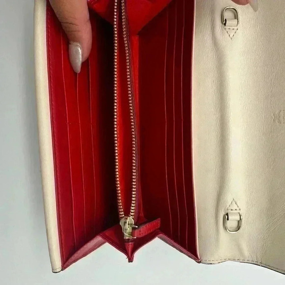 MCM VISETOS LEATHER CONVERTIBLE CROSSBODY CHAIN WALLET IN COGNAC & RUBY RED WOC - Picture 3 of 7